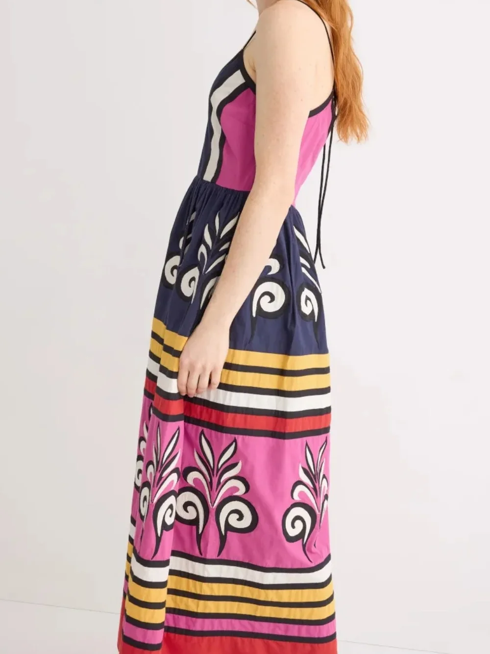 Navy & Pink Printed Spaghetti-Strap Maxi Dress - Picture 3 of 9